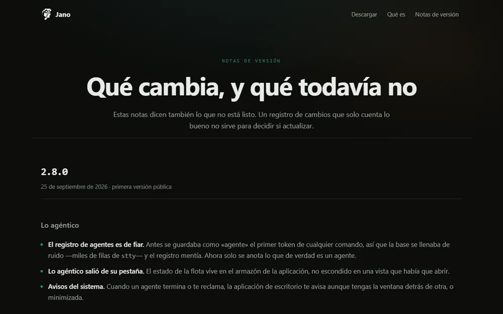 Jano release notes in the browser