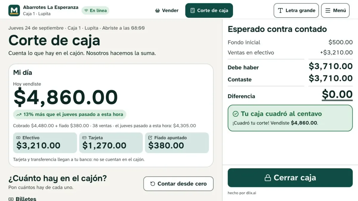 Mostrana end-of-day cash report